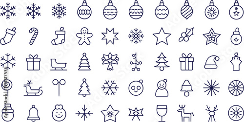 Christmas Icons Set With Snowflakes Baubles Stockings Candy Canes Gingerbread Men Keywords: christmas, holiday, icon, set