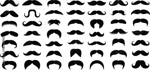 Collection of diverse black mustache and beard styles on a white background facial hair vintage