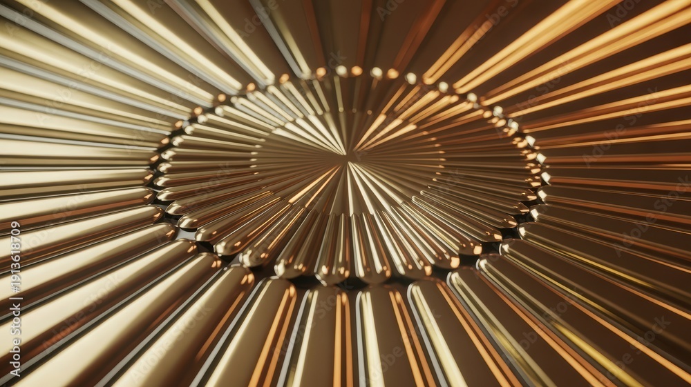Obraz premium Polished brass geometric macro art deco sunburst luxury texture detail