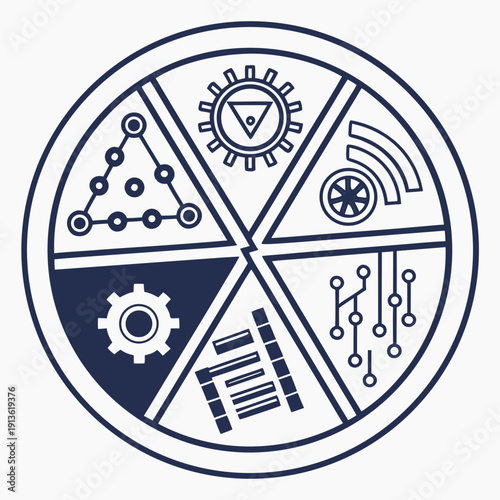 Circular Segmented Tech Badge with Precise Alignment