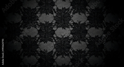 ブラックレースのゴシックフラワーパターン背景（ダークで高級感のある装飾デザイン）
