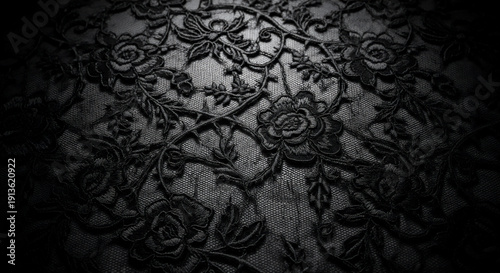ブラックレースのゴシックフラワーパターン背景（ダークで高級感のある装飾デザイン）
