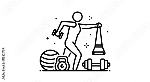 Cartoon vector illustration set of a sporty woman in a bikini swimsuit and a person silhouette sign