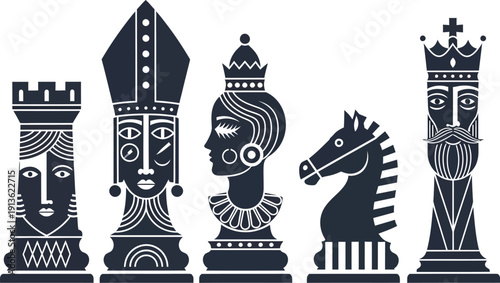 Minimalist Cubist Chess Piece Characters