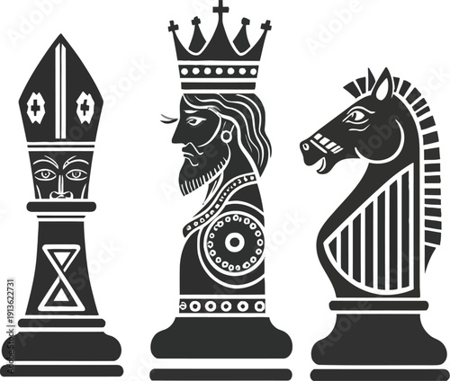 Stylized Artistic Chess Royal Pieces