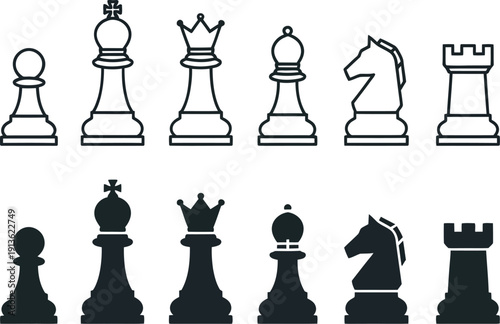 Flat Line Art Chess Piece Collection