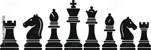 Solid Black Chess Piece Silhouette Set