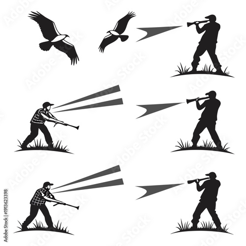 Hunters using various techniques to scare birds