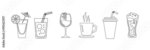 A set of icons related to drinks, bars others. Drinks, cocktail, mocktail, bar, wine, beer icons. outline vector illustration.