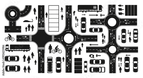 Collection of city traffic elements and road intersections.