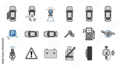 Collection of Car Icons and Symbols for Automotive Industry.