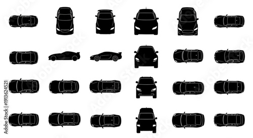 Collection of Car Silhouettes from Various Angles.