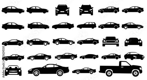 Collection of Car Silhouettes in Various Views.