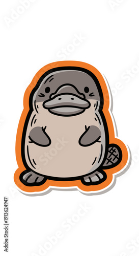 Cute Platypus Sticker With Orange Outline On A White Background