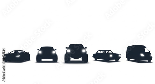 Collection of diverse car silhouettes on a white background.