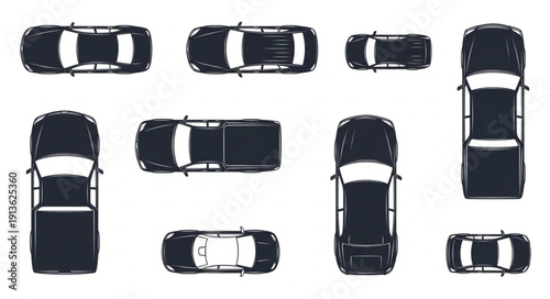 Collection of Dark Cars Seen From Above.