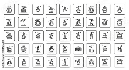 Collection of diverse cable car icons and symbols.