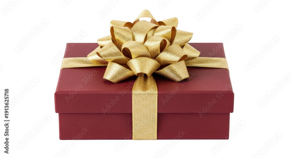 Obraz premium Gift Box of Celebration: A beautifully wrapped gift box with a luxurious gold bow and ribbon, evokes anticipation and joy. The image focuses on the aesthetics of the gifting experience.
