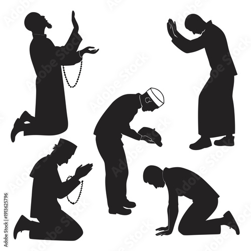Silhouettes of people in various prayer positions