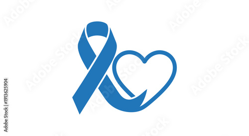 Blue awareness ribbon with a heart outline symbolizing support and health for various causes.
