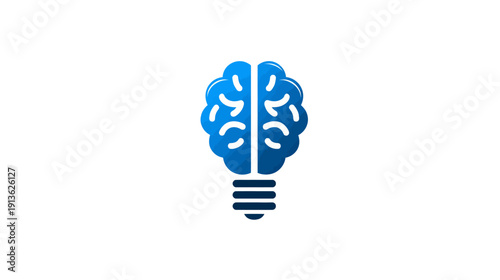 Blue brain lightbulb icon symbolizing creative thinking, intelligence, innovation, ideas, mental health, and problem-solving.