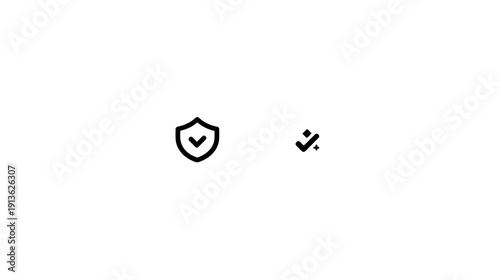 Security shield and checkmark icons for verification, approval, and data protection, safety, and confirmed status.