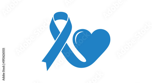 A blue awareness ribbon intertwined with a blue heart symbol on a white background.