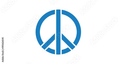 Blue peace symbol on a white background, representing global harmony and non-violence.