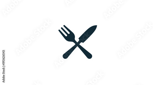 Crossed Fork and Knife Icon - Restaurant Symbol, Eating Utensils, Food Service Graphic, Dinner Cutlery Silhouette