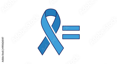 Blue awareness ribbon next to an equals sign symbolizing equality and support for a cause.