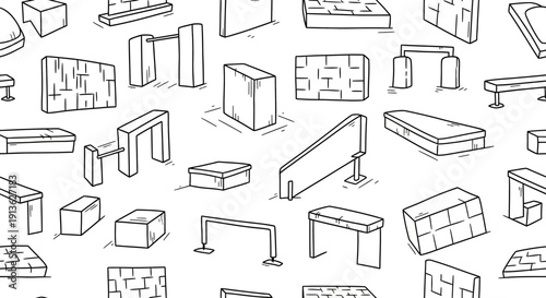 Parkour Obstacles Outline Drawing Collection Free Vector Graphic Art and Design
