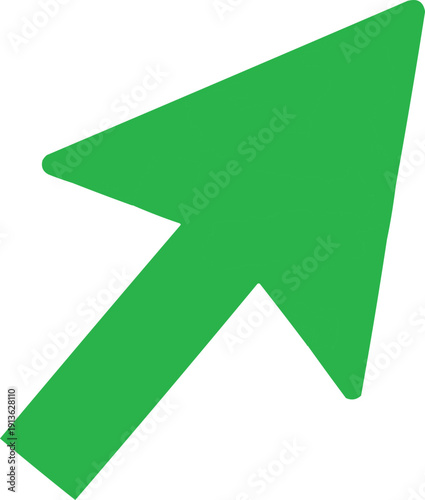 described features a single, solid green arrow pointing diagonally upwards to the left.