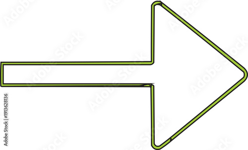 described features a simple, unfilled arrow shape that is uniformly bordered with a light green color and pointed to the right. 