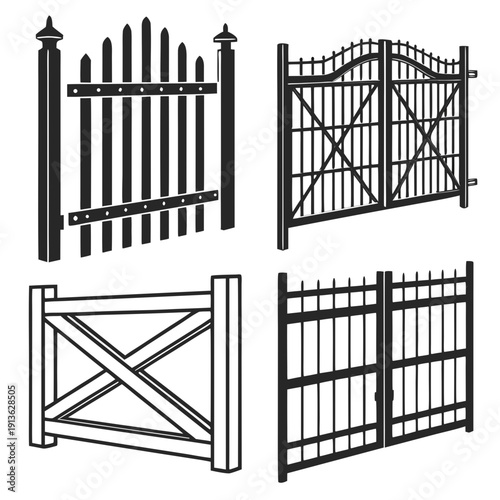 Four different types of metal fences and gates
