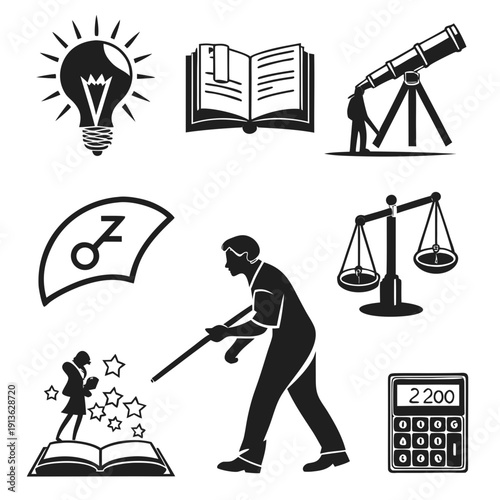 A collection of icons representing education and learning