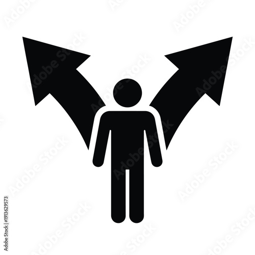 A silhouetted figure stands before a fork in the road facing choices
