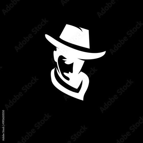 Mysterious Man Wearing Cowboy Hat Silhouette Vector Graphic