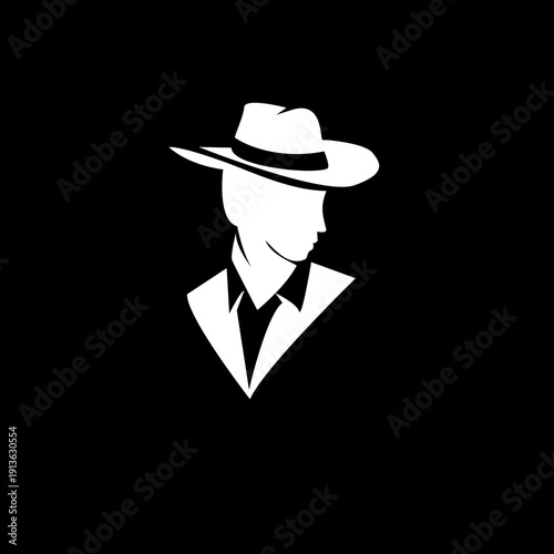 Elegant Man in Fedora Hat and Suit Profile Silhouette Vector Illustration