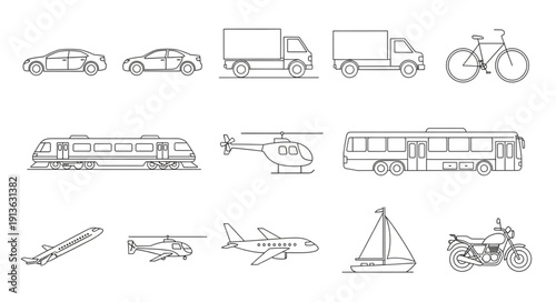 Collection of diverse transportation vehicles and modes of travel.