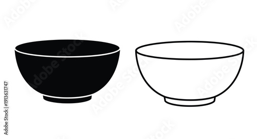 Two simple bowls one solid black and one outlined silhouette