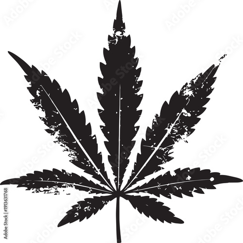 A distressed illustration of a cannabis fan leaf