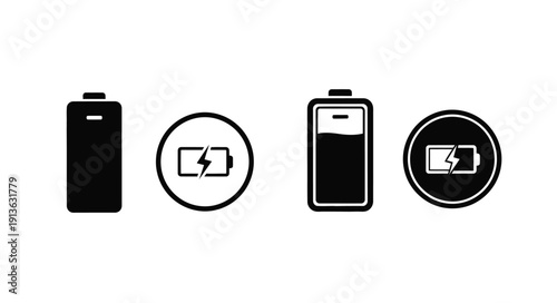 Four battery icons displaying charge levels in black silhouette