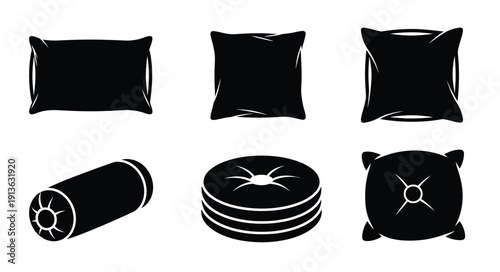 Various black pillow shapes arranged in a simple composition silhouette