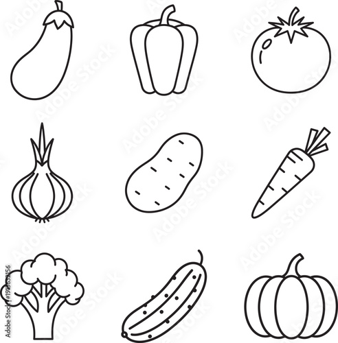 Vegetable icons illustration in line art style