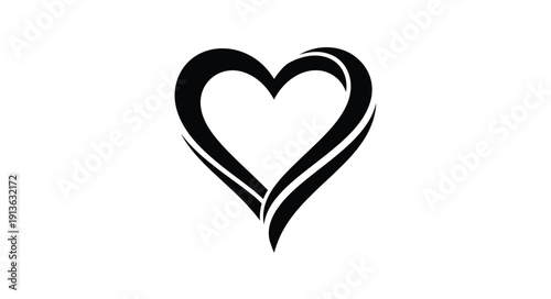 A stylized black heart shape against a white background silhouette