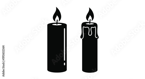 Two black candles with flickering flames a striking silhouette