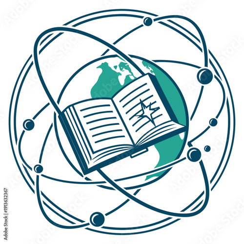 Circular Orbit Lines Logo with Open Book Symbol