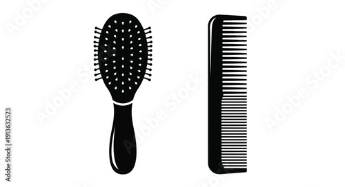 Hairbrush and comb displayed with a dark striking silhouette