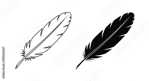 Two feathers one light and one dark presented as a silhouette