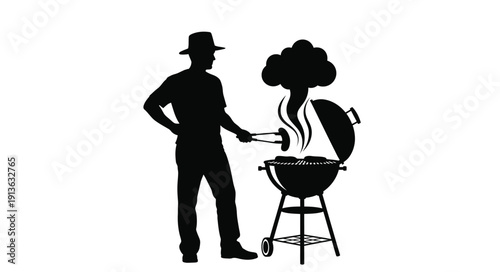 Man grilling with a barbecue depicted as a striking silhouette